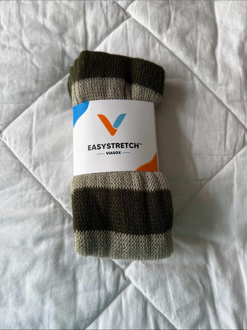 Easystretch Olive Green & Gray Striped Crew Socks